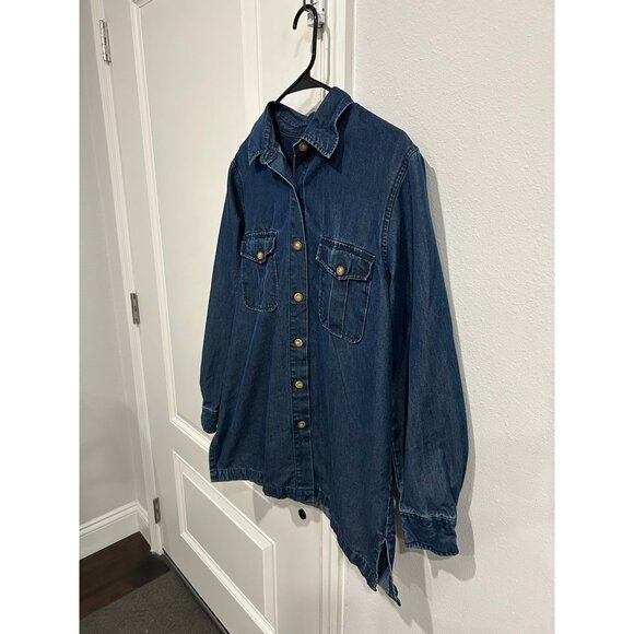 Denim & Co. Button-Up Denim Shirt Blue Sz Medium Cotton Blend Classic Retro - Picture 3 of 9